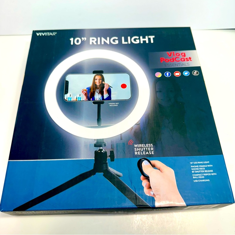 NWT. Vivitar 10-Inch Streaming Essentials LED Ring Light with Spider Tripod